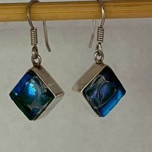 Sterling silver and swirled glass earrings